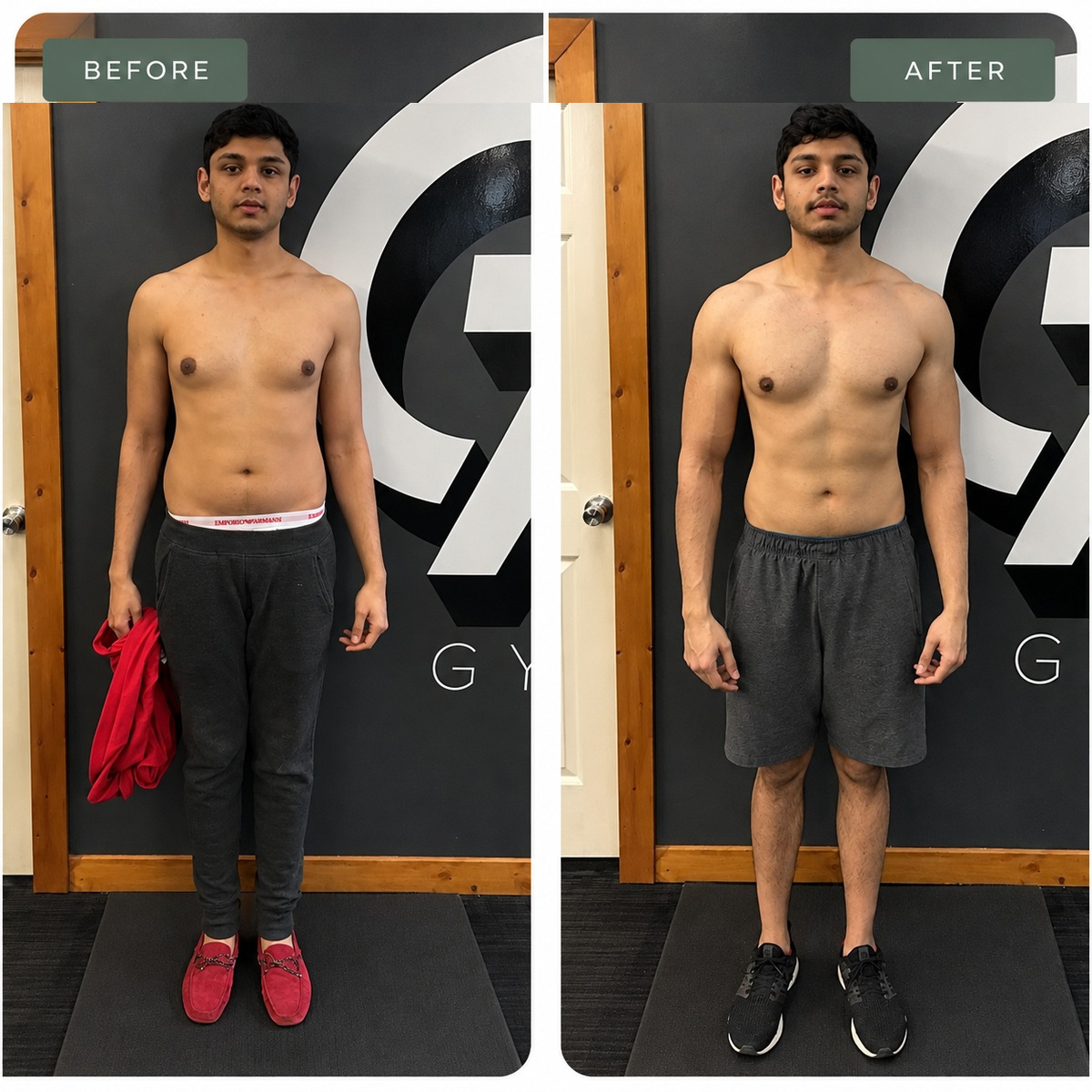 Gym 72 male client before and after weight loss and muscle definition transformation