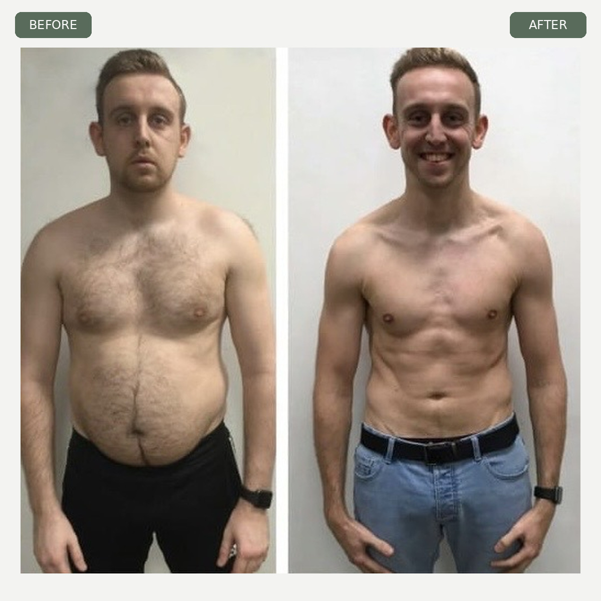 Gym 72 male client before and after body transformation